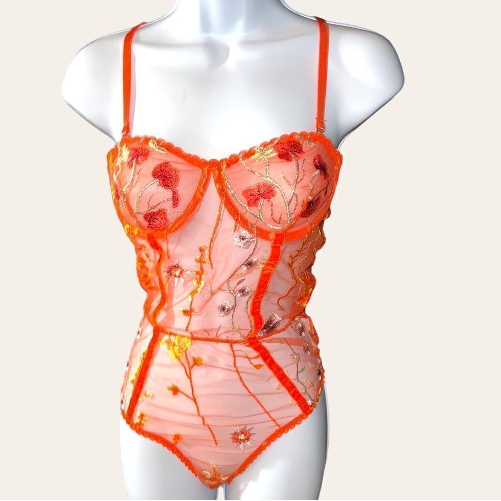 one piece orange sheer mesh Nighty! New
